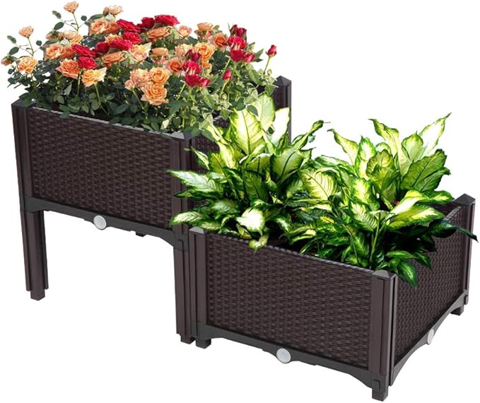 Raised Garden Bed with Legs Planters for Outdoor Plants Planter Box Elevated Garden Boxes Plant pots Perfect for Garden Patio Balcony Deck to Planting Flowers (Brown)