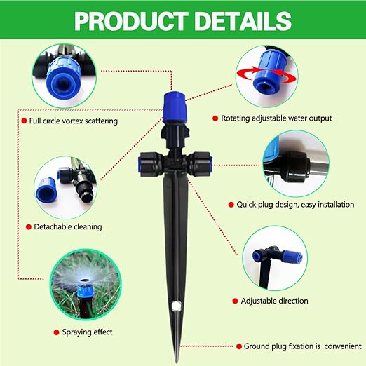 98 FT Irrigation System Kit. with 360°Fan-Shaped and Atomizing NozzleCan Be Quickly Installed and Disassembled for Garden Plant Flowerpots and Courtyard Watering Systems.