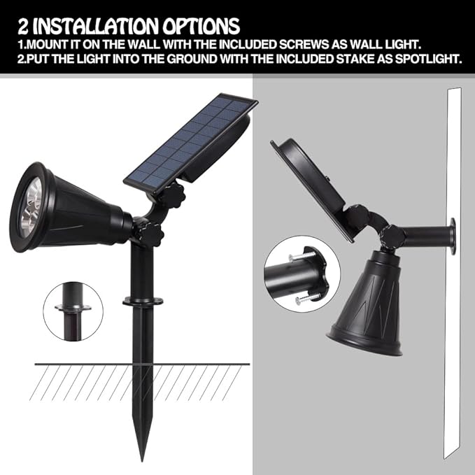 T-SUN Solar Spotlights Outdoor Waterproof Auto Turn ON/Off Solar Lights White 2 Pack &amp Yellow 2 Pack