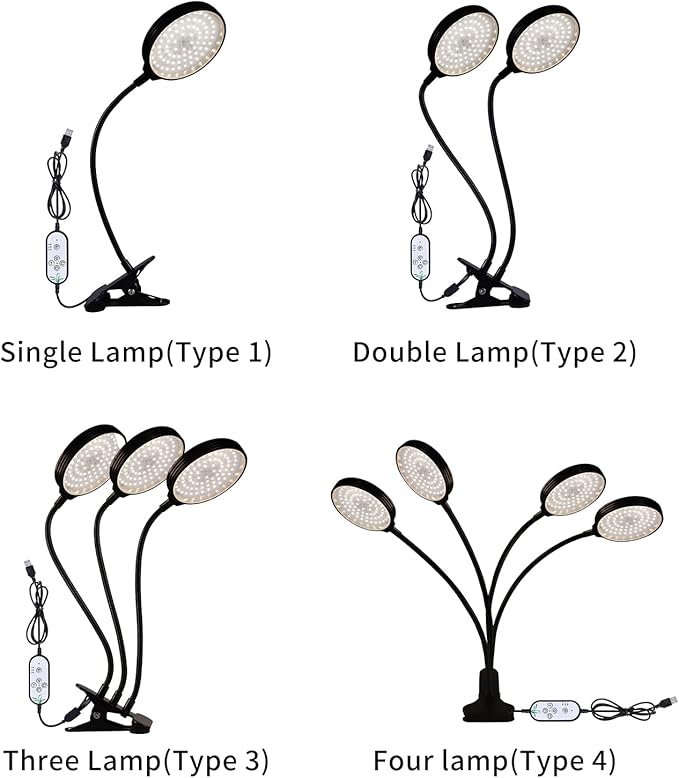 LED Grow Light - Full Spectrum Plant Growing Lamp with USB Power 4/8/12H Timer 5 Brightness Levels Adjustable Gooseneck Perfect for Indoor Plants &amp Seedlings - Energy (Type 4)