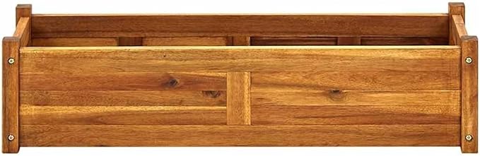 Acacia Wood Raised Planter Bed Durable Garden Box Brown Natural Finish Outdoor Plant Growing Container