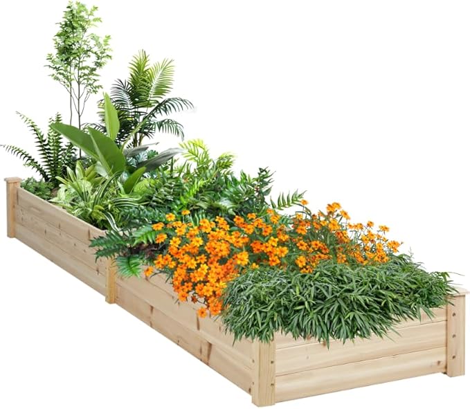 Betterland 8 FT Raised Garden Bed Outdoor Wooden Elevated Planter Box Kit for Vegetables Fruits Herb Grow Yard Gardening Natural