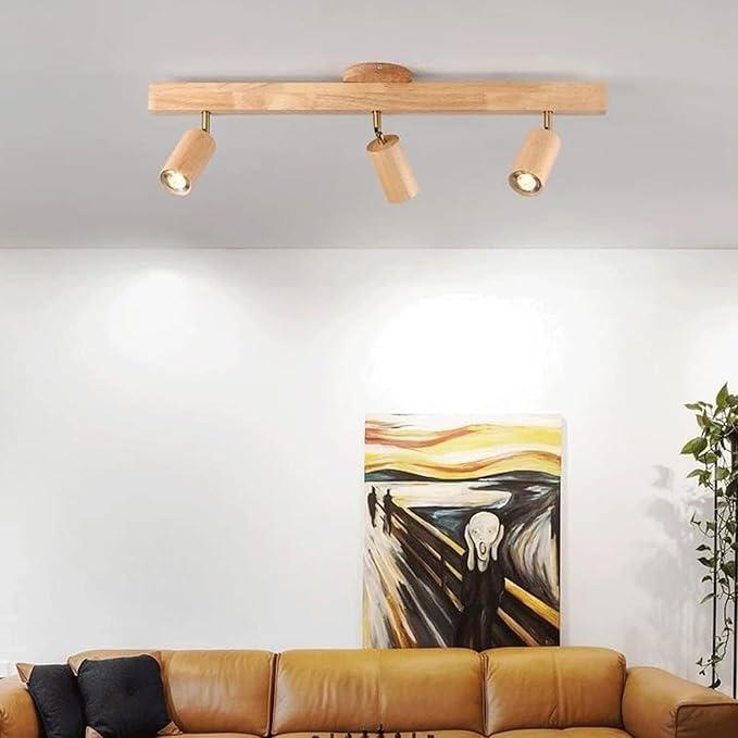Rotatable Wooden Ceiling Light Adjustable LED Track Lighting Kit Modern Spotlight for Home Farmhouse Kitchen 2-Light