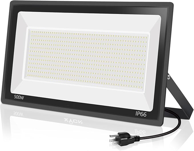 500W LED Flood Light Outdoor2750W Equivalent Super Bright FloodLight with Plug58600LM 5000K Daylight White IP66 Waterproof Commercial Lighting for Sports FieldsCountsArenaStadium