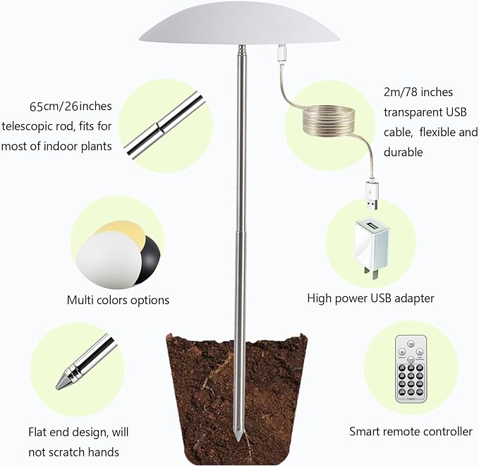 LED Grow Lights for Indoor Plants Smart USB Small Full Spectrum Plant Lights with Remote Height Adjustable Auto On/Off Timer Ideal for Home Decoration