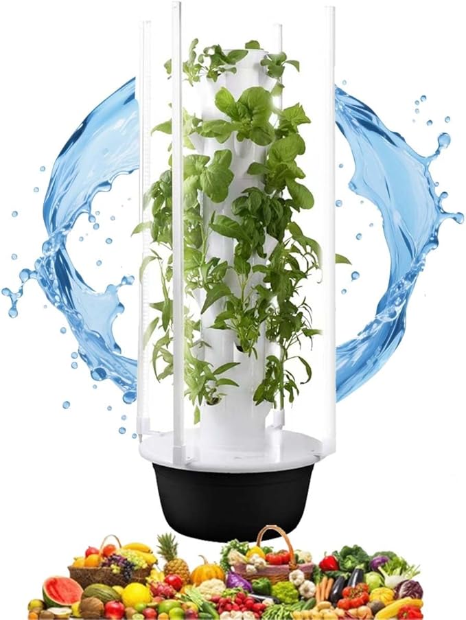 9-Tier Vertical Hydroponic Garden System with LED Lighting &amp Timer Indoor Smart Growing Kit for Herbs &amp Greens Self-Watering BP-A-Free ABS Planter Tower(36Holes+LED)