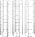 vidaXL Round Gabion Raised Beds in Silver Set of 3 Galvanized Steel Construction Rustproof and Weather-Resistant for Garden and Patio Decor