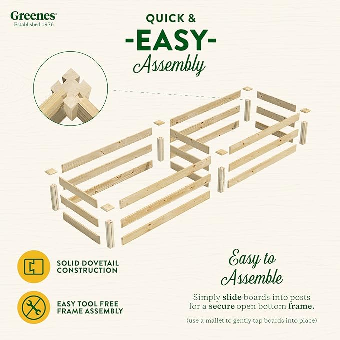 Greenes Fence Original Pine Raised Garden Bed 2' x 8' x 10.5 - Made in USA with American Pine