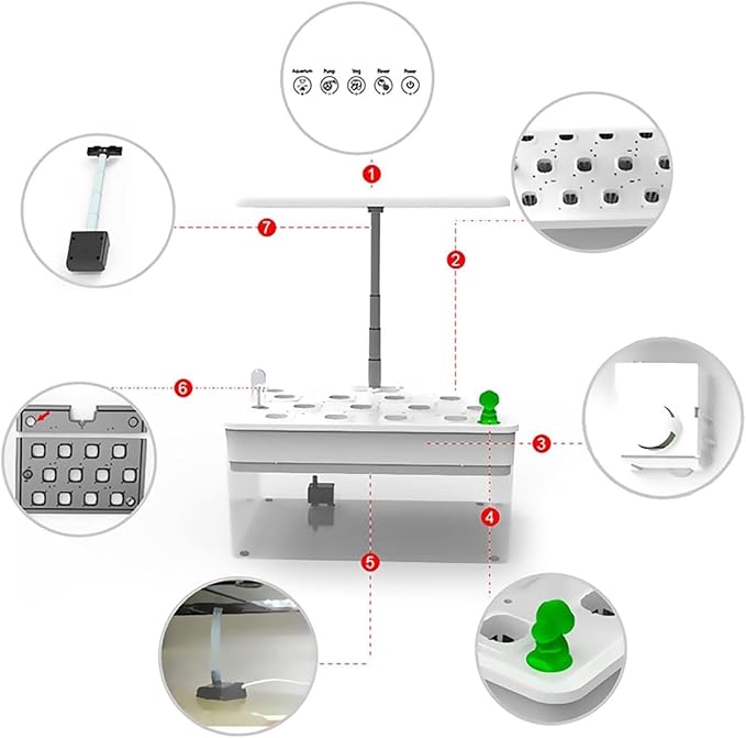 Smart Garden 12 Pods Countertop Hydroponic Growing System with LED Grow Light Indoor Smart Hydroponics &amp Eco Fish Tank Planter for Home Kitchen Office White