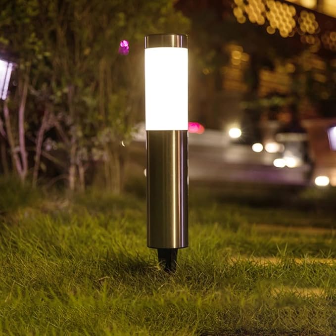 Solar Garden Light Stainless Steel Lawn Lamp with Ground Plug for Outdoor Pathway Patio Driveway Lighting Solar Operated Weather Resistant Landscape Stick Lamp