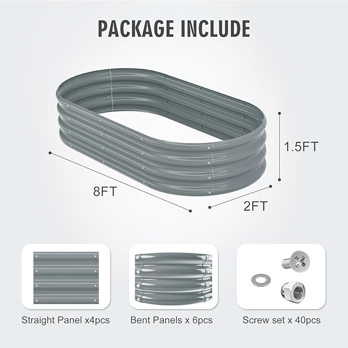 Galvanized Raised Garden Bed Kit Galvanized Planter Raised Garden Boxes Outdoor Oval Metal Raised Garden Beds for Vegetables (Gray)