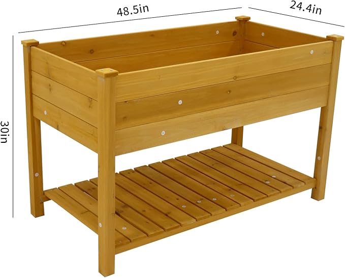 Raised Garden Bed Planter Box with Legs &amp Storage Shelf Wooden Elevated Vegetable Growing Bed for Flower/Herb/Backyard/Patio/Balcony 48.5x30x24.4in