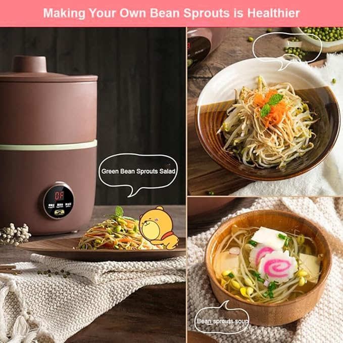 Automatic Bean Sprouts Maker Kit - Electric Sprouts Machine with Purple Clay Seed Germination Container Seedling Tools Watering