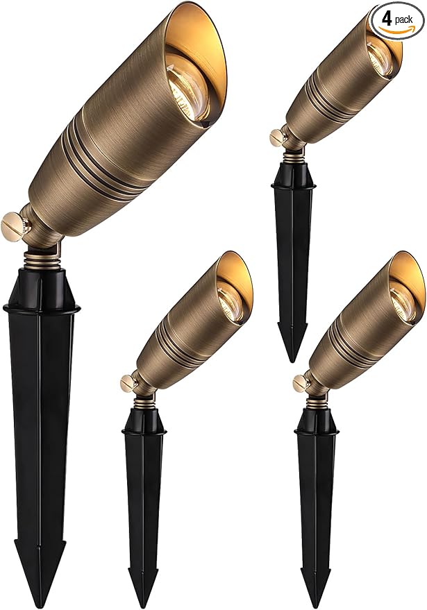 LEONLITE Solid Cast Brass Landscape Spotlights Low Voltage Landscape Light 12V Directional Uplights for Tree House Work with MR16 Bulb (Bulbs Not Included) IP65 7.72 Tall Bronze Pack of 4