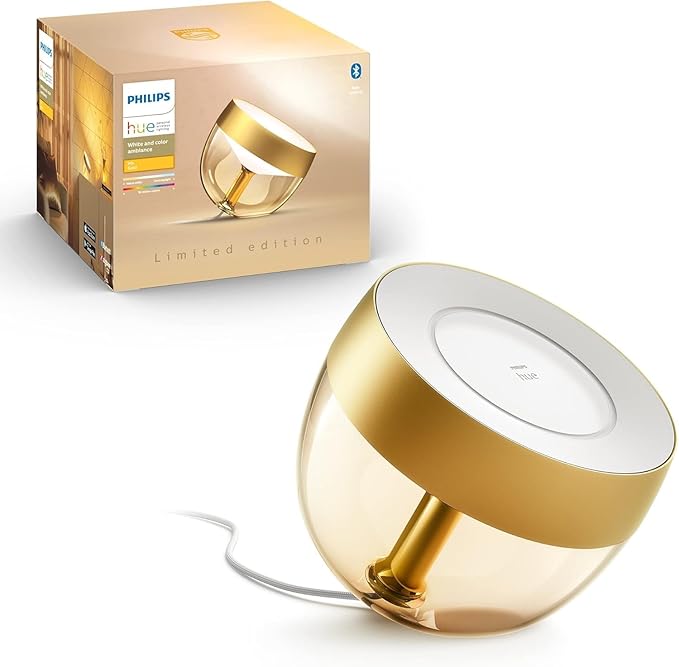 Philips Hue Iris Smart Table Lamp Gold - White and Color Ambiance LED Color-Changing Light - 1 Pack - Control with Hue App - Compatible with Alexa Google Assistant and Apple Homekit