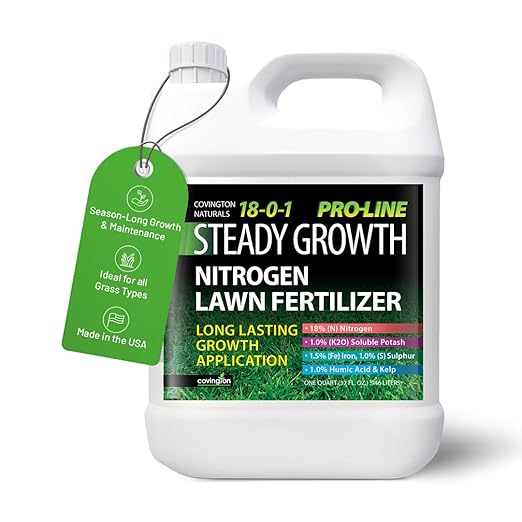 Covington ProLine 18-0-1 NPK Liquid Slow Release Lawn Fertilizer (32oz) – High Nitrogen Lawn Food for All Grass Types – Supports Steady Growth &amp Maintenance – Deep Green Turf Builder Concentrate