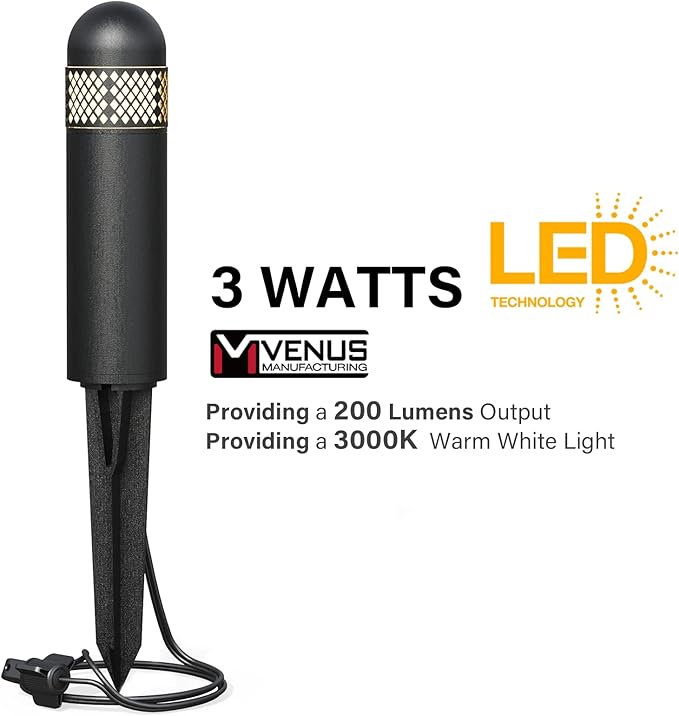 VENUS MANUFACTURING 18PK Outdoor Low Voltage Landscape Lights Kits with 12 Pack 3 Watt 200 Lumen LED Pathway Lights &amp 6 Pack 3 Watt 200 Lumen LED Spotlight for Garden Sidewalk Yard