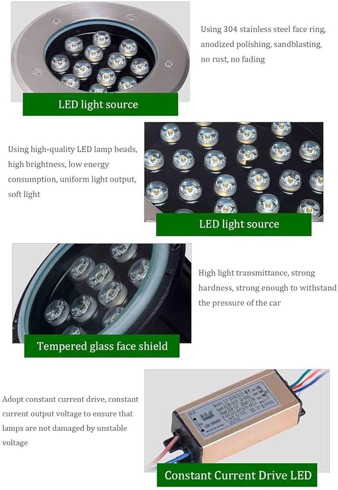 Outdoor LED Underground Light - Round Recessed LED Garden Light Outdoor Recessed Spotlight IP66 Waterproof AC24V Low In-Ground Lamp Garden Landscape Lighting(Green18W)
