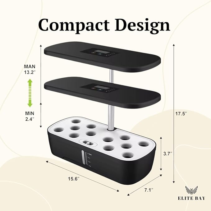 ELITE BAY-Hydroponic Growing System with 12 Pods – Smart Garden with LED Display Full-Spectrum Grow Light &amp 4L Water Tank | AU/US Plug | Soil-Free Planter Kit | Black |for Home Office &amp Kitc