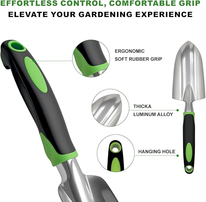 11-Piece Outdoor Gardening Tool Set Suitable for Women Seniors and Left-Handed Users Includes Tree pruners Hand rakes and a Watering can with Green Non-Slip Handles. (Gray)