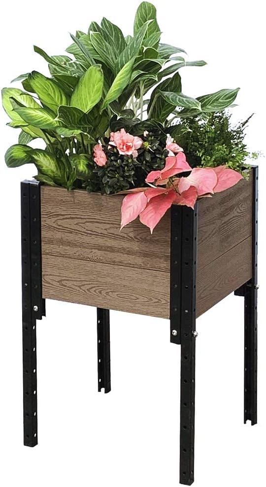 Everbloom Modular Elevated Wood Plastic Composite Planter Box in Brown 19 D x 17 W x 28 H –Architecturally Designed Premium Planter for Flowers Herbs &amp Veggies - Elevate Your Gardening Experi