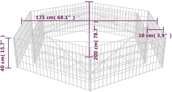 YAFF Galvanized Steel Gabion Raised Bed Hexagonal Outdoor Planter 78.7x68.1x15.7 Inches - Silver Rustic Finish