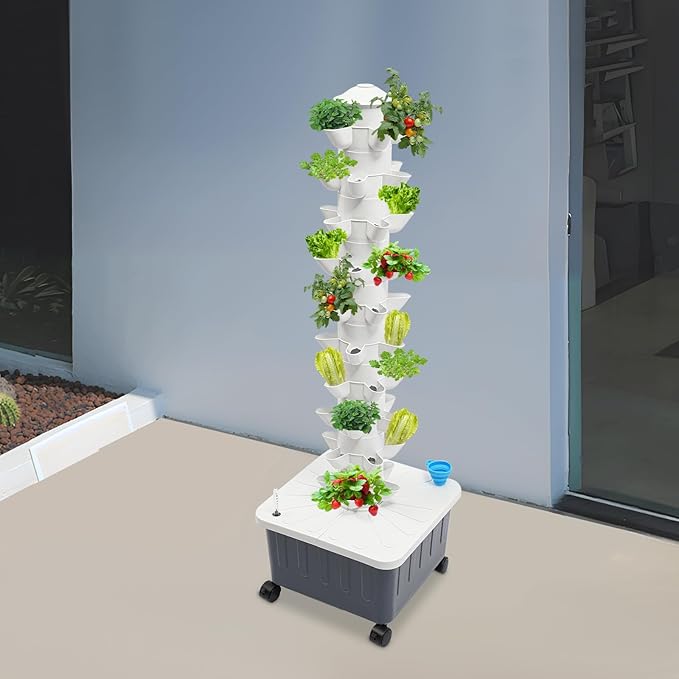 LYNICESHOP Hydroponic Growing System Indoor50 Plant Vertical Garden Tower Kit with 5.28Gal Water Tank 63.4GPH Water Pump and LED Grow Light Soilless Hydroponics for VegetablesHerbsFlowers