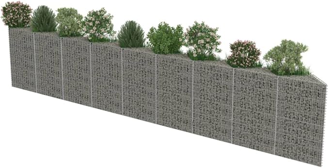 Galvanized Steel Gabion Planter Raised Bed Outdoor Garden Galvanized Steel Wire Mesh Grid Stone Wall Flower Raised Bed for Vegetables Flowers Plants 248x11.8x39.4
