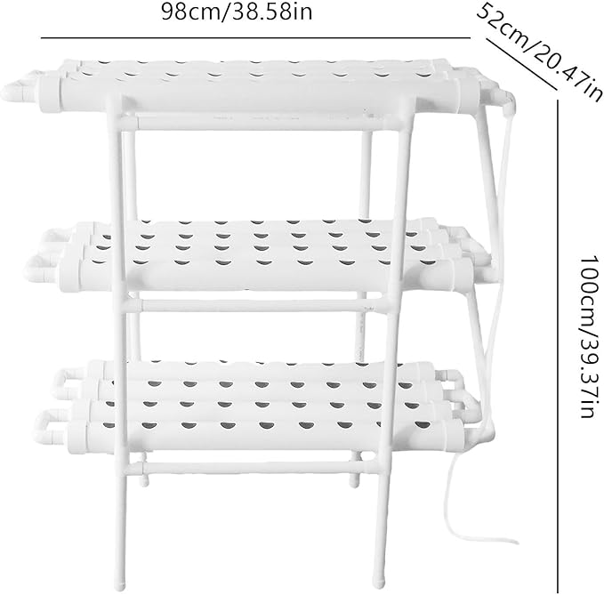 Hydroponics Growing System 108 Pods | 3 Layers 12 40 Long Food-Grade PVC-U Pipes | Outdoor Hydroponic System with Water Pump &amp Timer | Nest Basket and Sponge for Leafy Vegetables