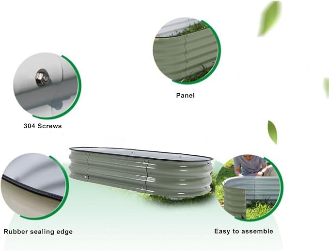 Raised Garden Bed Kit 304 Stainless Steel Oval Raised Planter Bed Outdoor for Vegetables Flowers with Open Base Design Heavy Duty Safe Edges Stackable (Light Green)