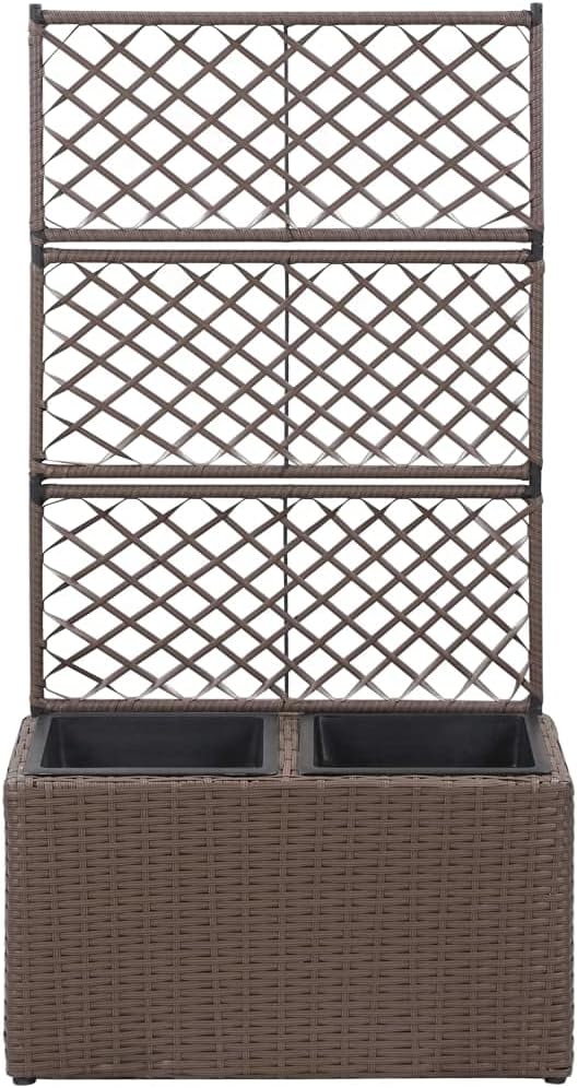 SKM Trellis Raised Bed with 2 Pots 22.8x11.8x42.1 Poly Rattan Brown