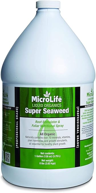 MicroLife Super Seaweed Professional Grade Organic Liquid Concentrate Root Stimulator &amp Foliar Nutritional Spray for All Plants 1 Gallon