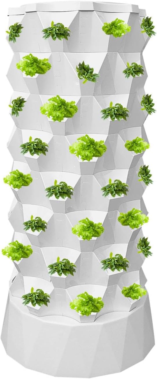 8 Tier 64 Slots Hydroponics TowerHydroponics Growing System for Indoor Fruits and VegetablesAeroponic Tower with Hydrating Pump TimerAdapter SpongeVertical Planting Standalone Aeroponic Garden