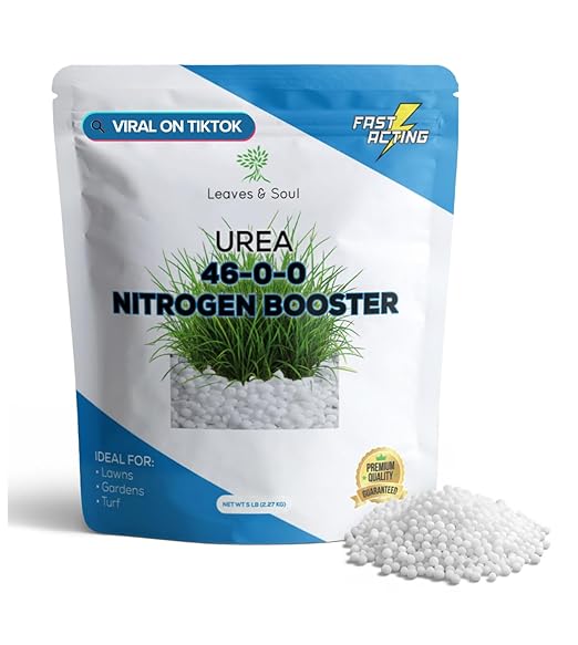 Leaves and Soul Urea Fertilizer 46-0-0 - High Nitrogen Fertilizer for Lawns Gardens Plants Grass Vegetables Flowers &amp Fruit Trees - Plant Food for Green Color &amp Healthy Foliage - 5 lbs