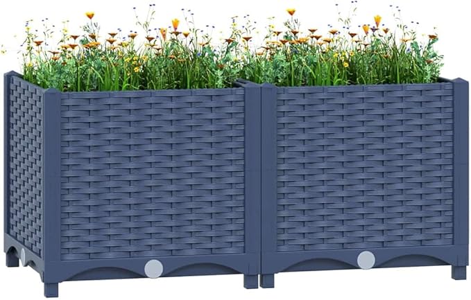 Blue Grey Rectangular Raised Garden Bed 31.5x15.7x15 in Matte Polypropylene Planter Box for Balcony &amp Patio Outdoor Raised Beds for Vegetables Herbs &amp Flowers Easy Assembly