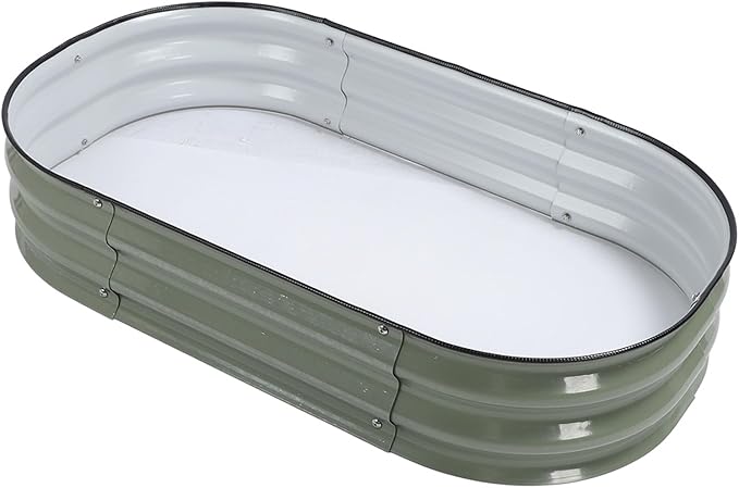 Sorandy 304 Stainless Steel Raised Planter Bed Large Metal Oval Flower Box with Safety Edging for Outdoor Gardening Vegetables and Flowers (Light Green)