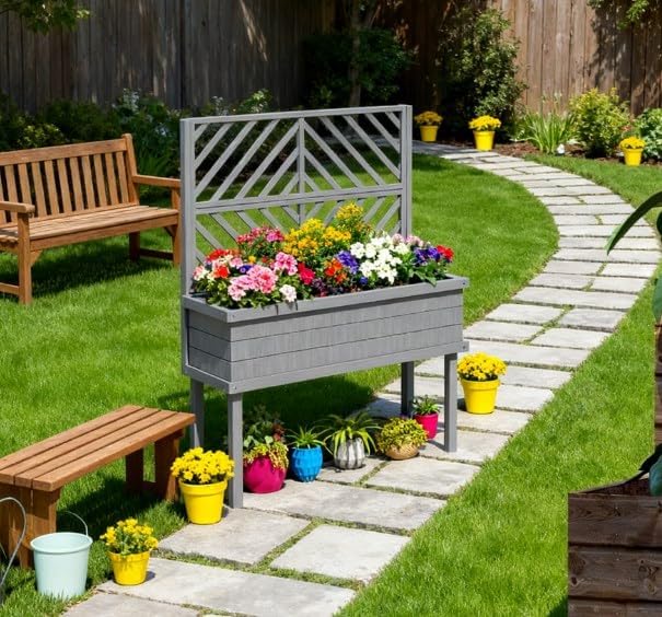 Raised Garden BedElevated Wood Planter with for Climbing Plantswith Legs and Drainage Holes
