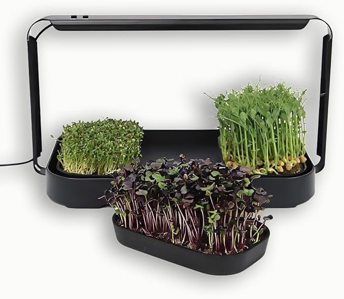 Microgreens Growing Trays Bundle Growing Lamp 3 Silicone Trays &amp 18 Jute Mats Microgreens Growing Kit Refill Seed Sprouting &amp Indoor Grow Accessories (No Seeds)