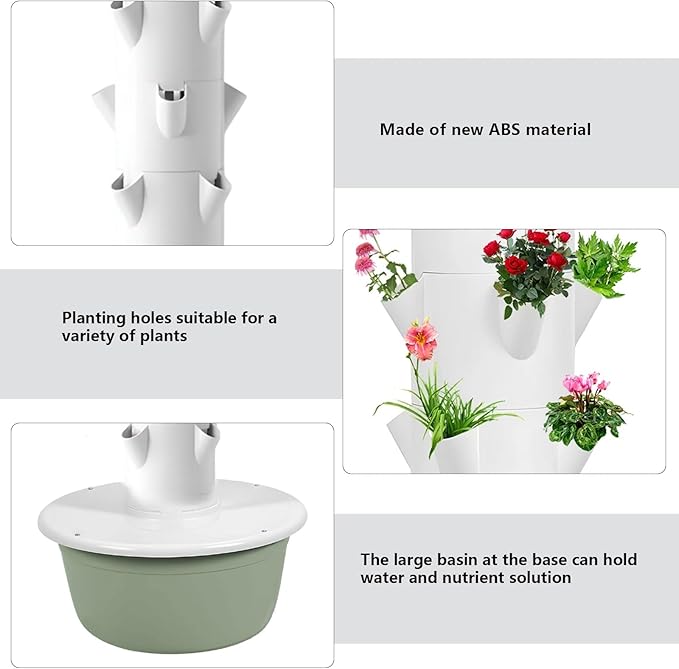 AIZYR Hydroponic Tower Vertical Planter Tower with Hydrating Pump Hydroponics Growing System Kit Gardening Planter for Strawberries Flowers Vegetables5 Layer