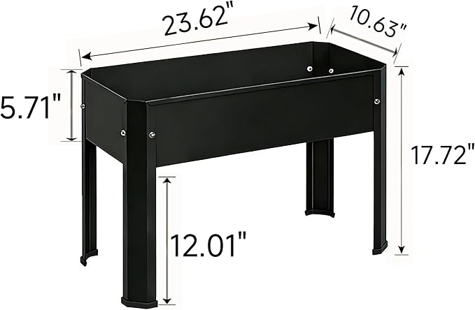 Raised Garden Bed with Legs 24×10.8×18 in Metal Elevated Raised Planter Box with Drainage Holes for Backyard Patio Balcony 80 lb Capacity - Black