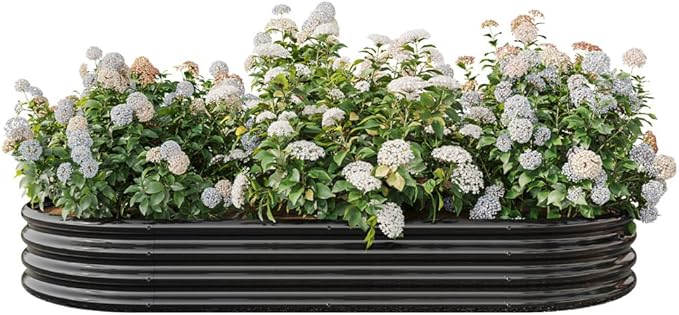 Raised Garden Bed Outdoor Creating Beautiful Flower beds Oval Large Metal Raised Planter Bed for Plants Vegetables and Flowers - Black
