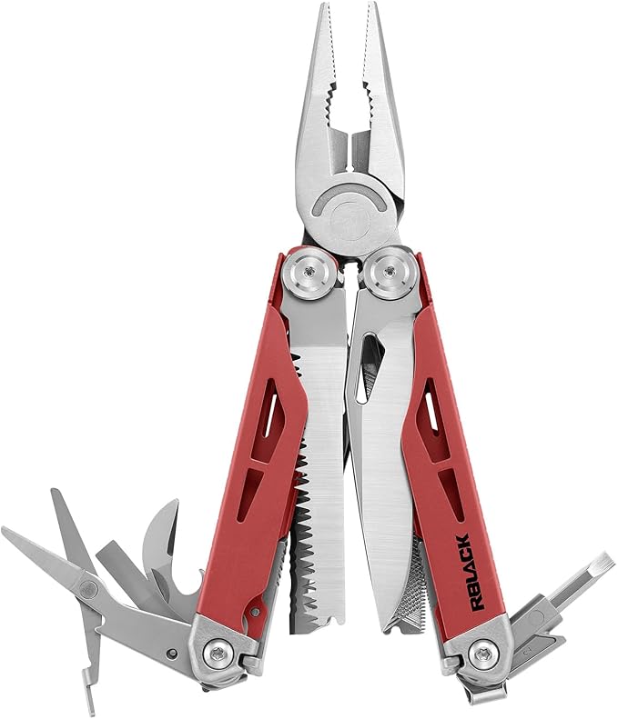 Multitool 21-in-1 Multi Tool Pliers with Safety Locking and Spring-Action Scissors Heavy-duty Stainless Steel Multi-tool Set with Nylon Sheath for Work Home Garden DIY &amp Auto Brick Red