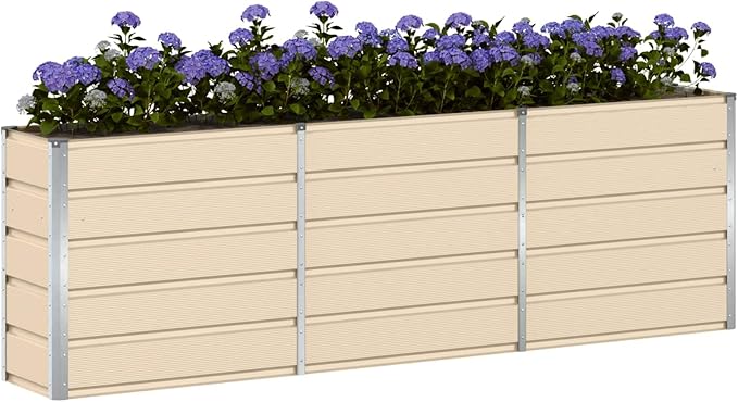 Steel Raised Garden Bed for Gardening Metal Planter Box for Vegetables Fruits Flowers 94.49 x 15.75 x 29.53 in Ivory-631