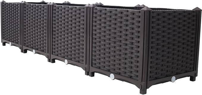 Dawn Deep Raised Garden Bed Plastic Planter Boxes for Vegetables Flowers Herbs and SucculentsSelf-Watering Planter Box Raised Bed to Grow Flowers Herbs &amp Vegetables 63 L X 15.7 D X 14.7 H