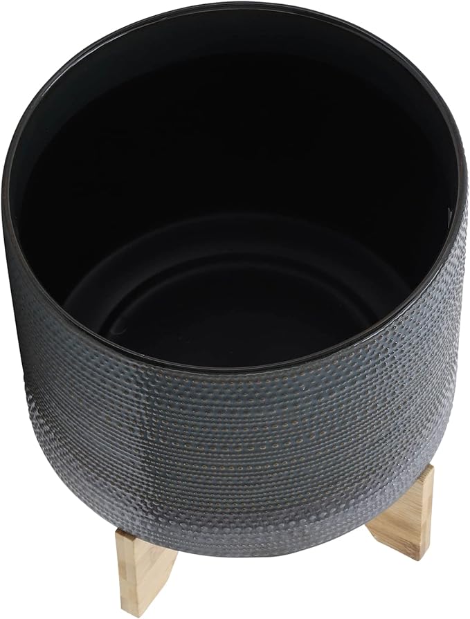 Generic 10 Dotted Planter W Wood Stand Green