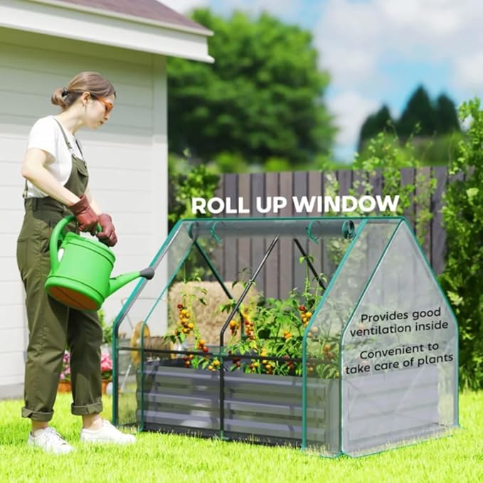 4.2x3.1x3FT Metal Raised Garden Bed with Greenhouse Cover Outdoor Galvanized Planter Raised Beds for Gardening for Vegetables Flowers and Fruit