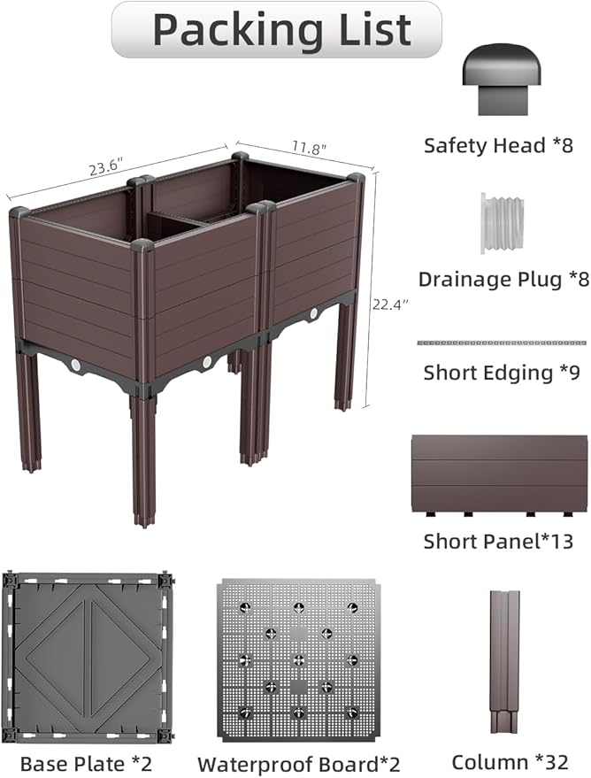 Raised Garden Bed with Legs Outdoor Planter Boxes &amp Rectangular Planter Elevated Above Ground Garden Bed Plastic Flower Pot for Patio Yard 23.62 × 11.81 × 22.44