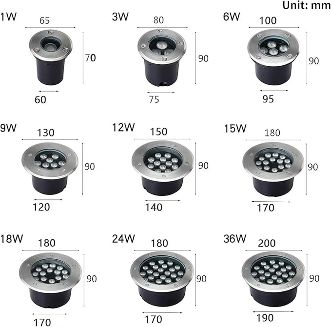 Underground Light LED - Round Ground Lighting Path Light 110vV AC IP67 Waterproof Recessed Spotlight Garden Landscape Courtyard Underground Lights Floor Lamp for Lawn/Terrace/Garden