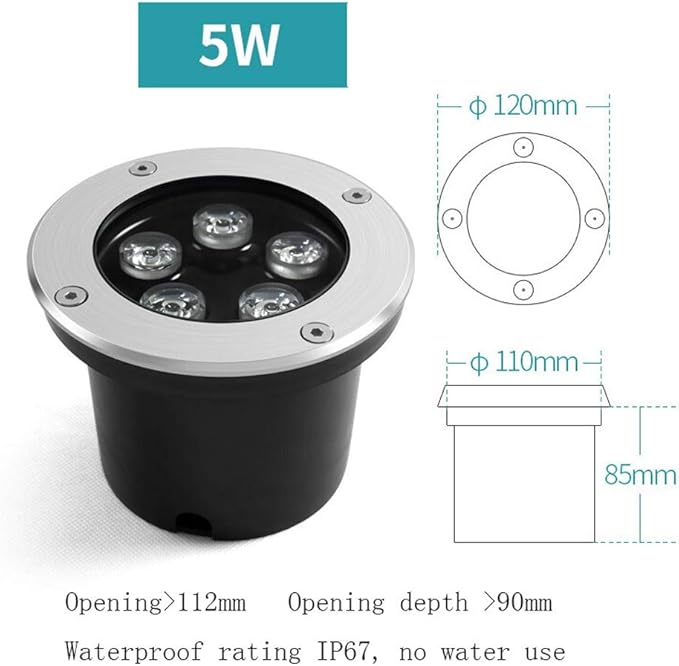 Sturdy 5W LED Underground Light IP67 Rated Waterproof Outdoor Decorative Landscape Patio Yard Lawn Driveway Flowerbed Bright High Power Spotlight AC85-110V Ceiling Fixture