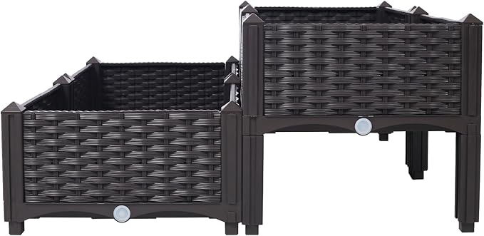 Dawn 4 Piece Raised Garden Bed with Legs Self-Watering Planter Box Raised Bed to Grow Flowers Herbs &amp Vegetables Brown